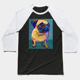 Funky Little Pug Pup on Blue Baseball T-Shirt